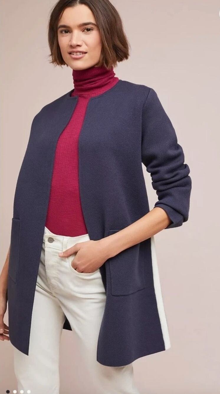 Anthropologie MOTH Collarless Open Front Knit Coatigan Size S Preppy Classic